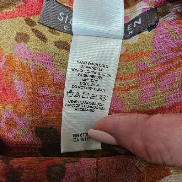 Sigrid Olsen 100% Silk Beaded Pink & Brown Floral Poncho Unsized Boho Gypsy - Picture 7 of 7